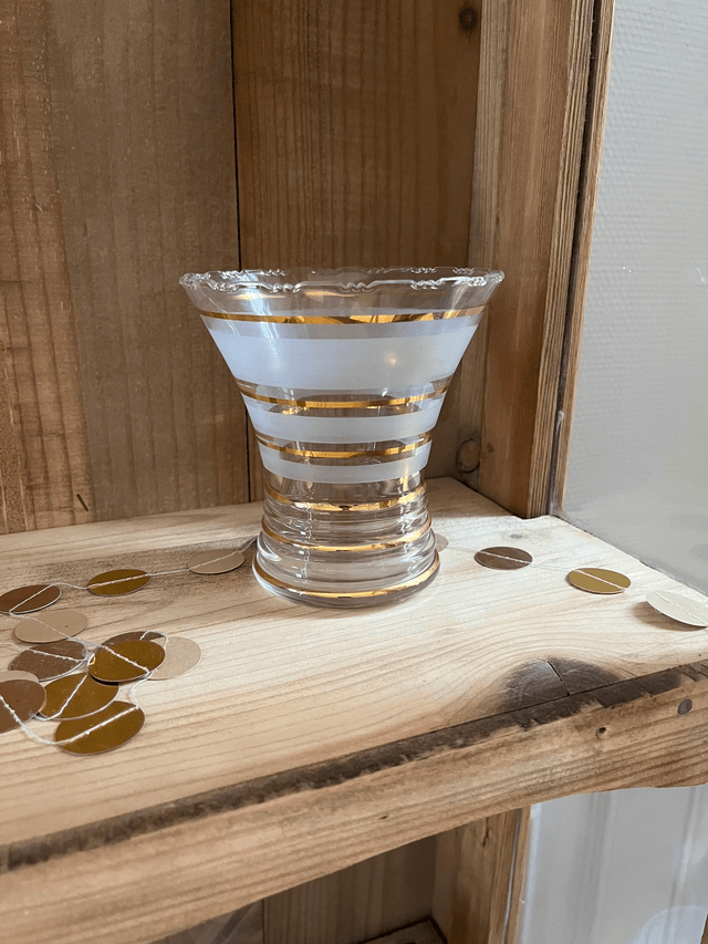 Vase en verre granité et ciselé, liserets dorés - années 50
