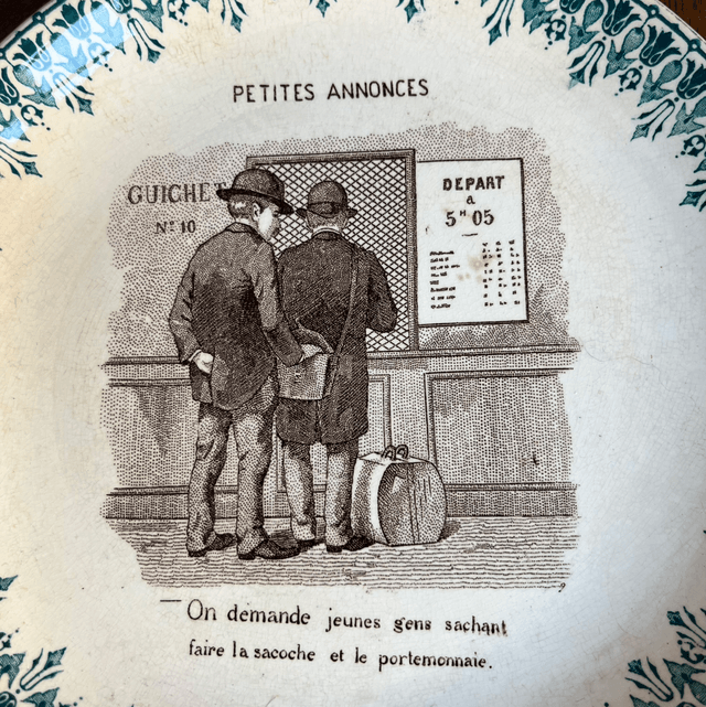 Assiette parlante série «  les petites annonces » Digoin Sarreguemines