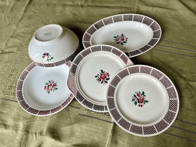 Service l' Amandinoise - lot de 5 plats de service années 50
